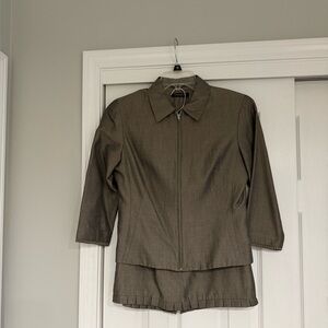Vintage Tahari Olive Brown Zip-Front Blazer Jacket and Skirt